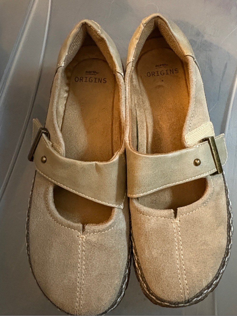 Origins Beige Suede Mary Jane Loafers with Buckle